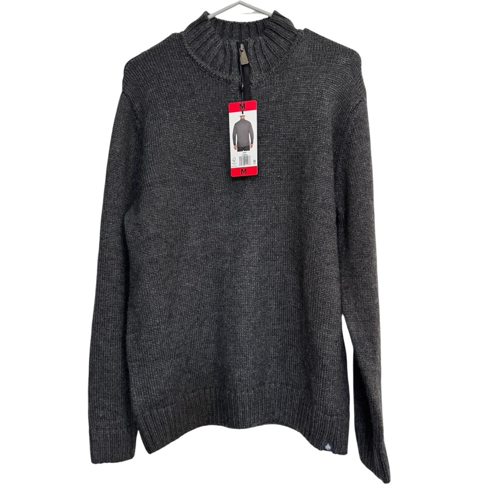 Rainforest Men’s Pullover Sweater Size M Wool Blend Knit 1/4 Zip Soft Gray